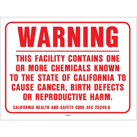 Hy-Ko Plastic Prop 65 (Ca) Sign 8.5" x 12", 10PK A20645